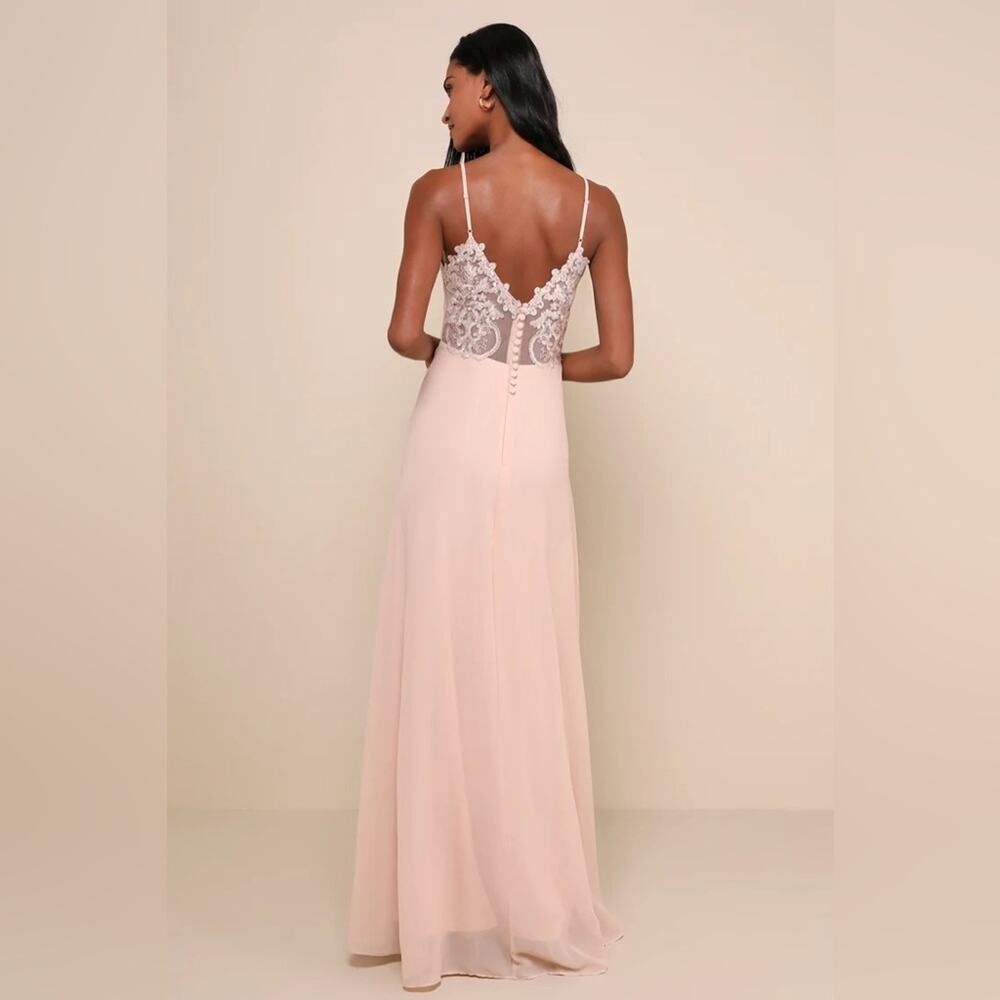 Lulus Romantic Ways Blush Pink Lace Button Back Maxi Dress